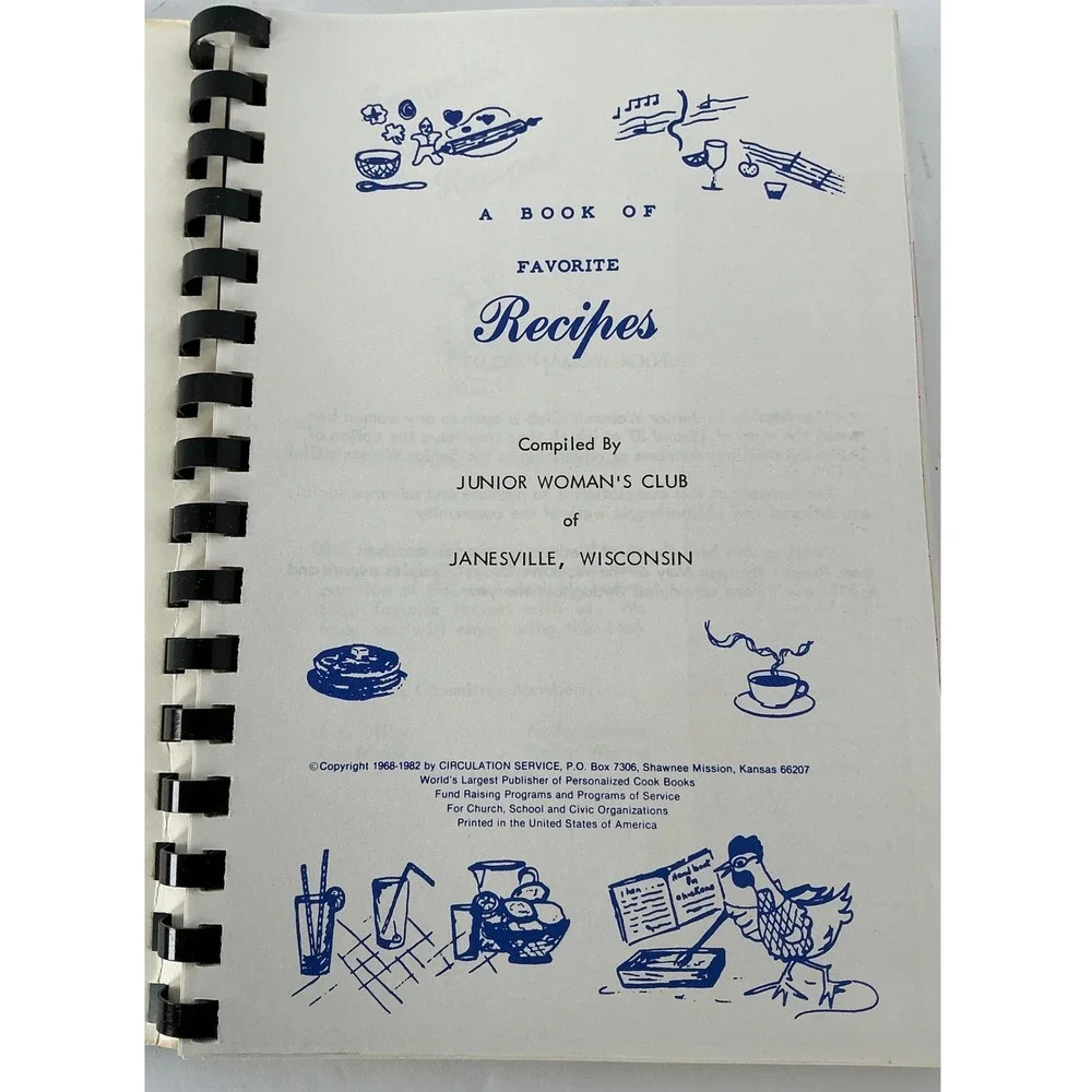 Junior Woman's Club Janesville Wisconsin Cookbook Vintage 1982 Spiral Bound‎